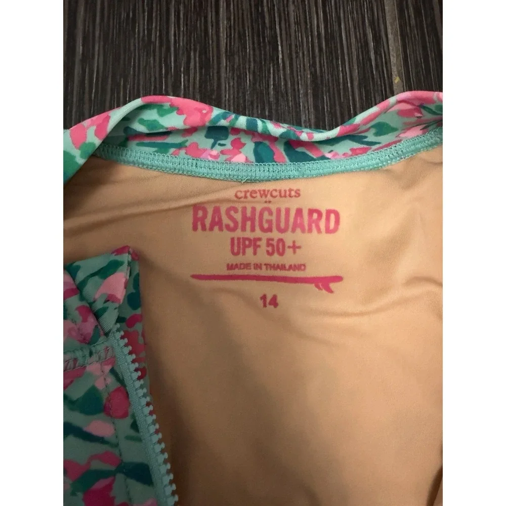 Crewcuts J. Crew Floral UPF 50+ Rash Guard Long Sleeve Swim Suit Girls 14 One Pc